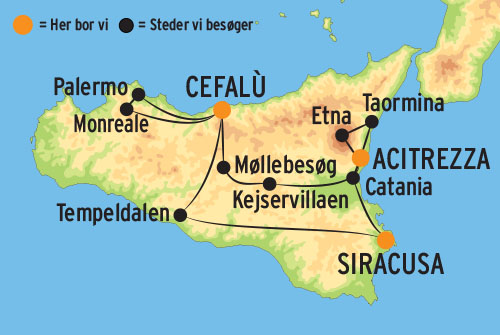 Kort over rejsen Klassiske Sicilien